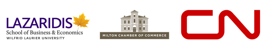 Logos for Lazaridis School, Milton Chamber of Commerce and CN